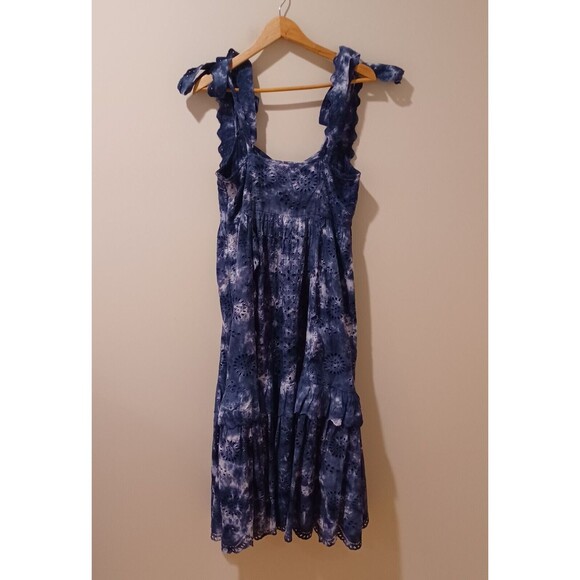 LoveShackFancy Antonella Midi Eyelet Dress in Midnight Navy Blue Hand Dye Size 8 - Picture 10 of 16